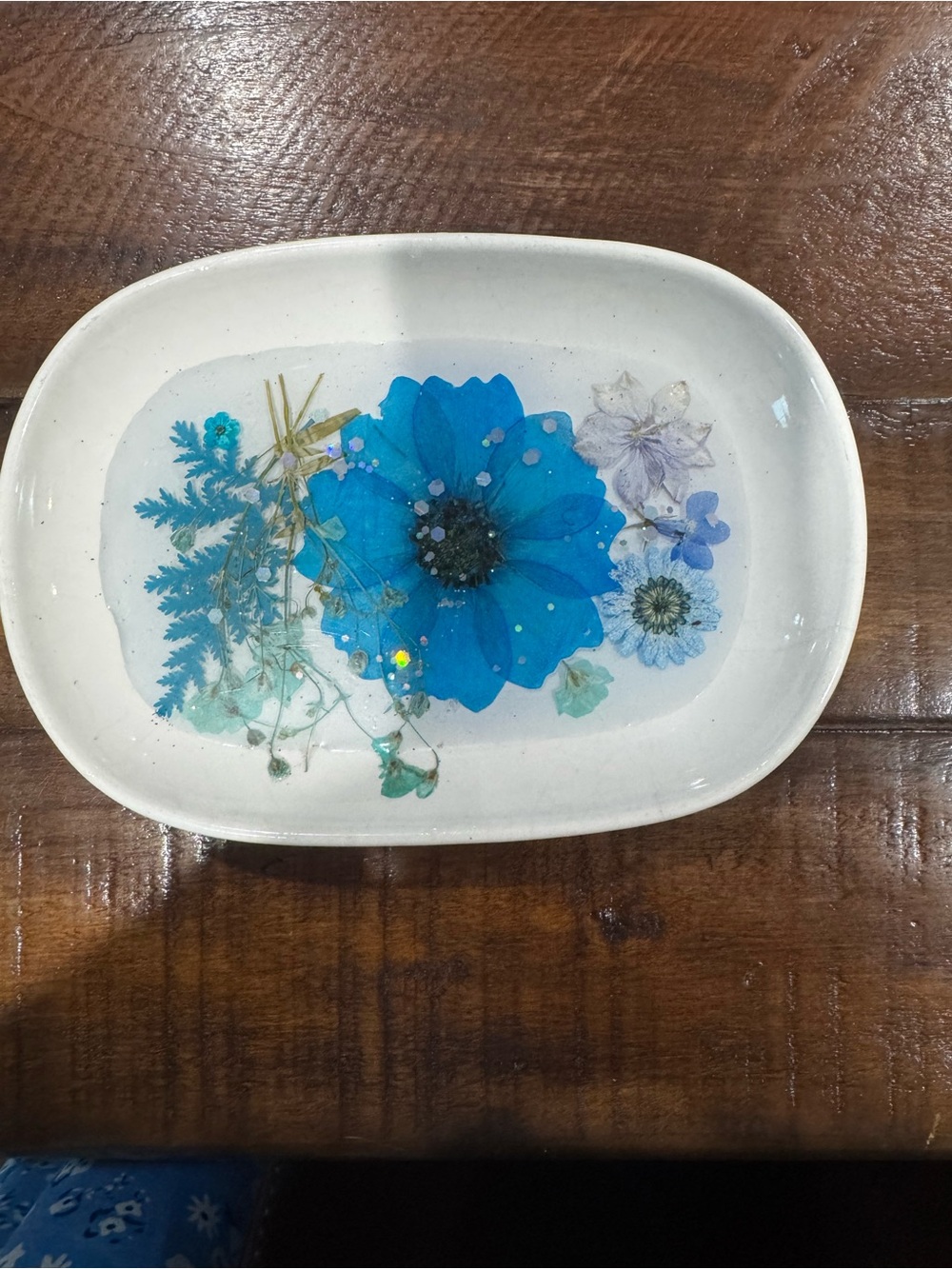 Handmade Blue Flower Resin Tray - Home Art